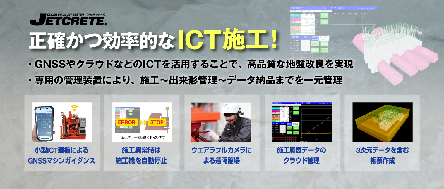 正確かつ効率的なICT施工!|ジェットクリート|高圧噴射撹拌工法